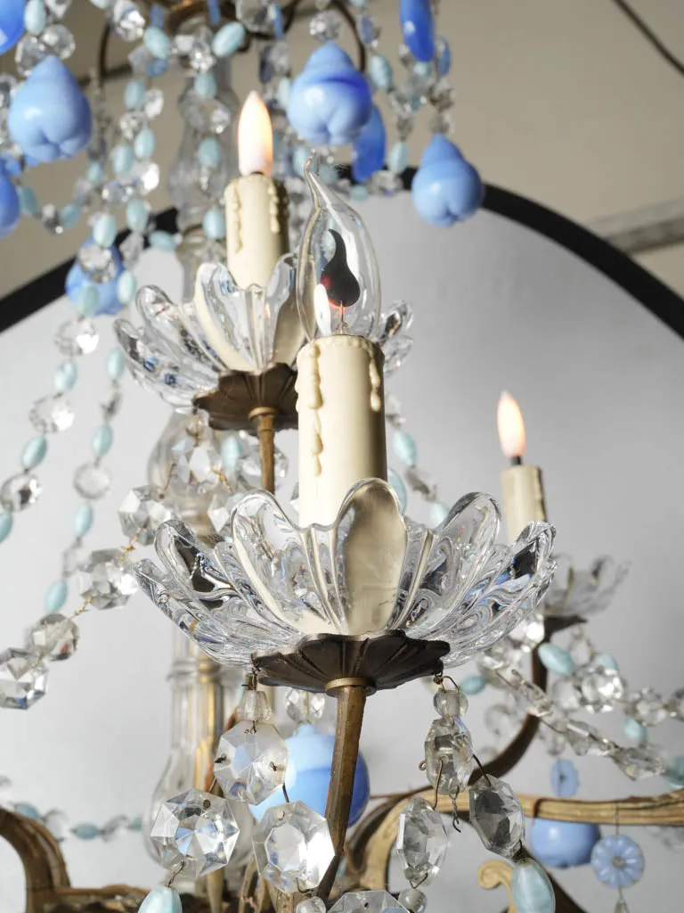 Early 20th century Murano glass chandelier w/ blue fruit pendants 34¼" x 31"