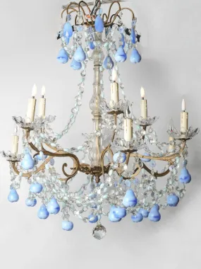 Early 20th century Murano glass chandelier w/ blue fruit pendants 34¼" x 31"