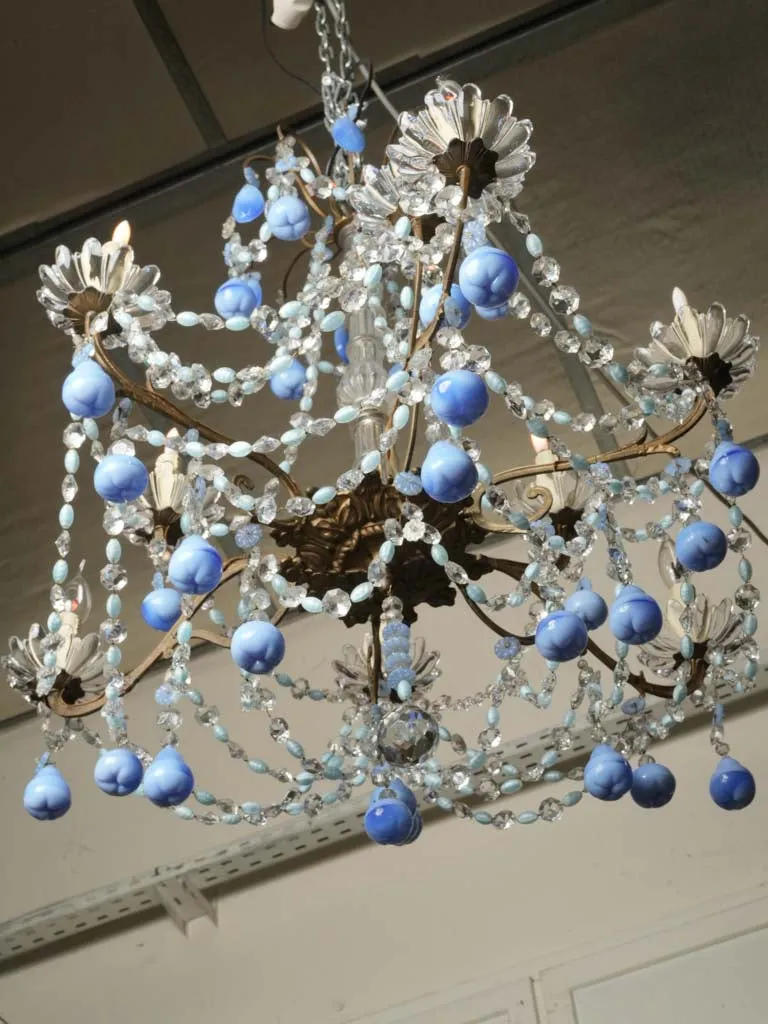 Early 20th century Murano glass chandelier w/ blue fruit pendants 34¼" x 31"