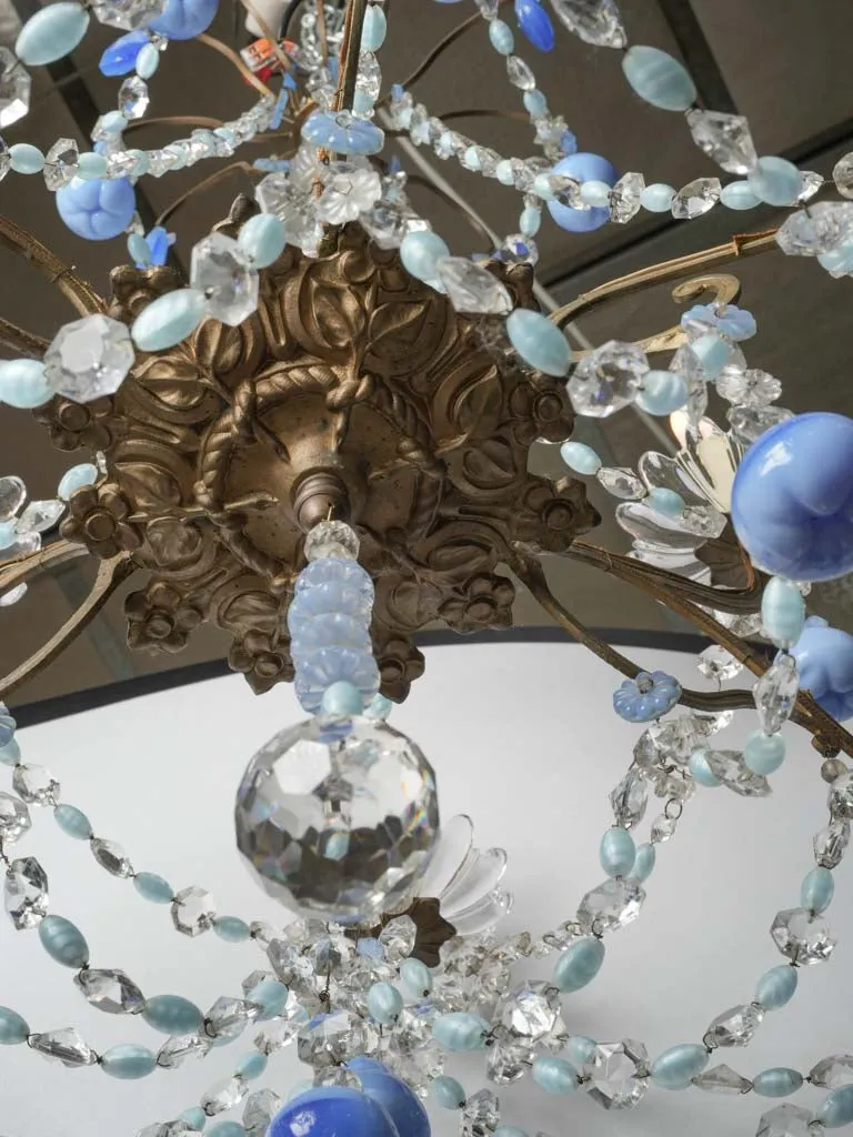 Early 20th century Murano glass chandelier w/ blue fruit pendants 34¼" x 31"