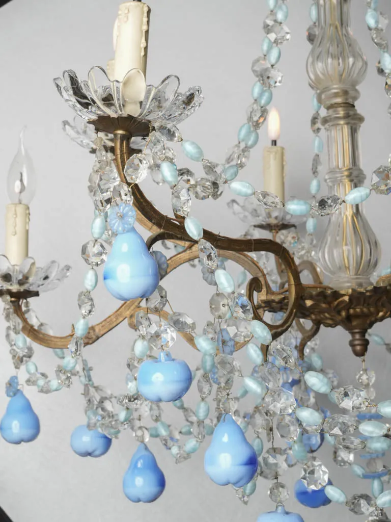 Early 20th century Murano glass chandelier w/ blue fruit pendants 34¼" x 31"