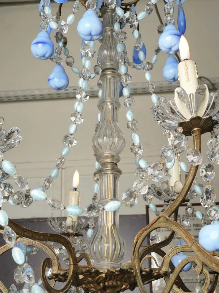 Early 20th century Murano glass chandelier w/ blue fruit pendants 34¼" x 31"