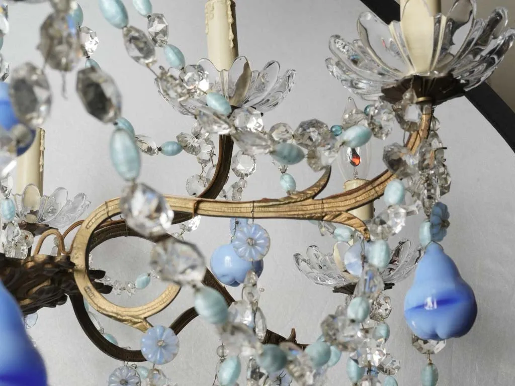 Early 20th century Murano glass chandelier w/ blue fruit pendants 34¼" x 31"