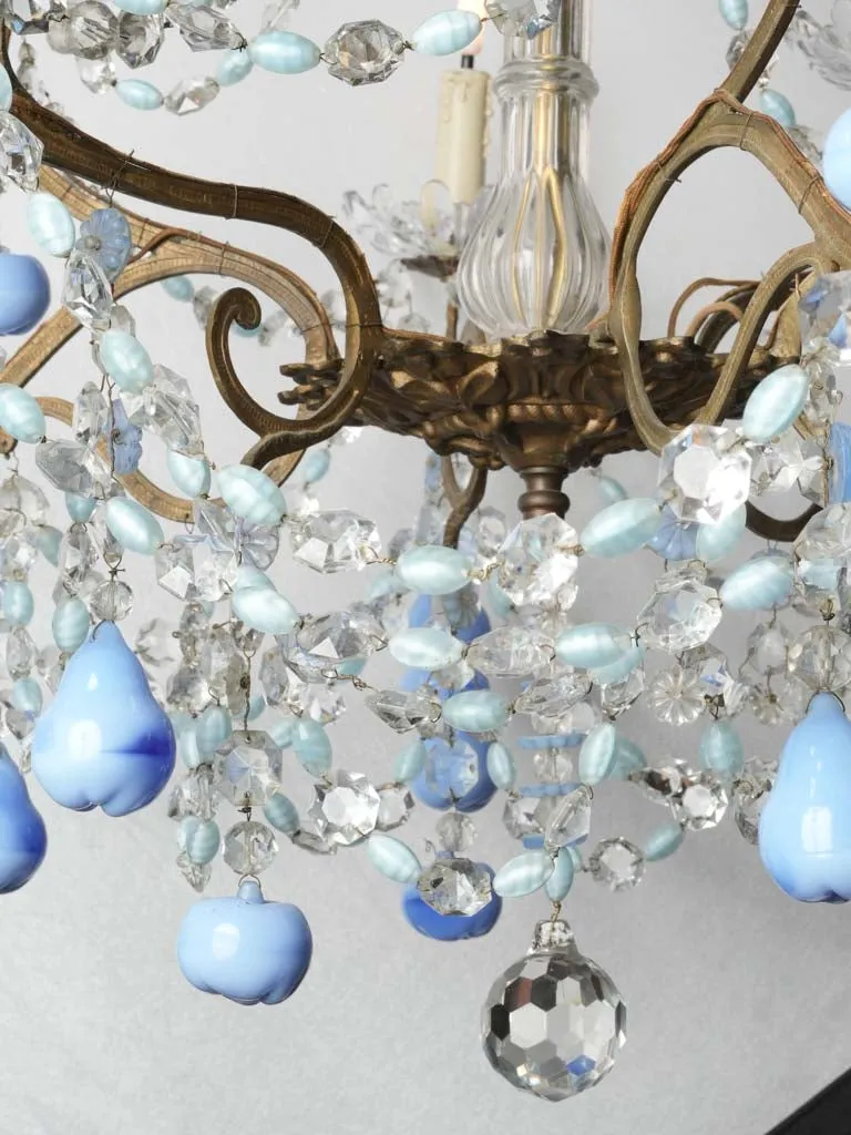 Early 20th century Murano glass chandelier w/ blue fruit pendants 34¼" x 31"