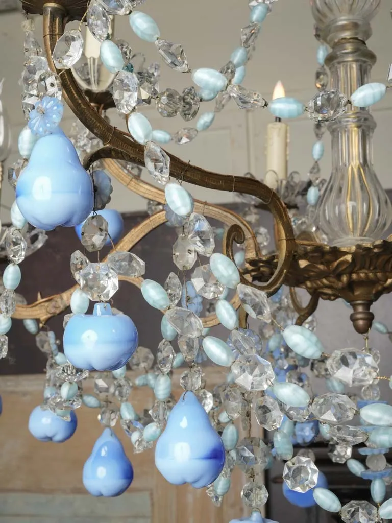 Early 20th century Murano glass chandelier w/ blue fruit pendants 34¼" x 31"