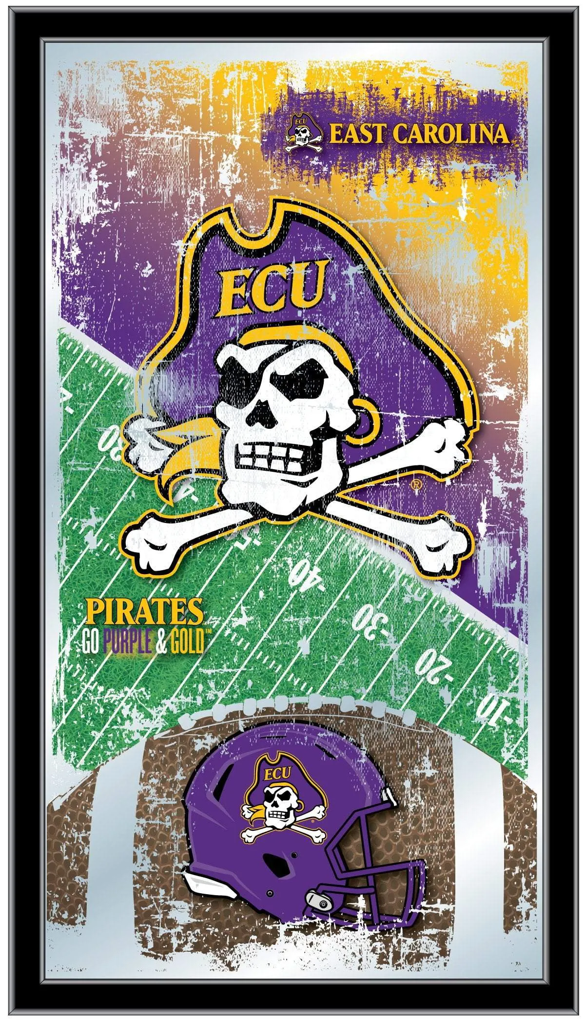 East Carolina Pirates HBS Football Framed Hanging Glass Wall Mirror (26"x15")