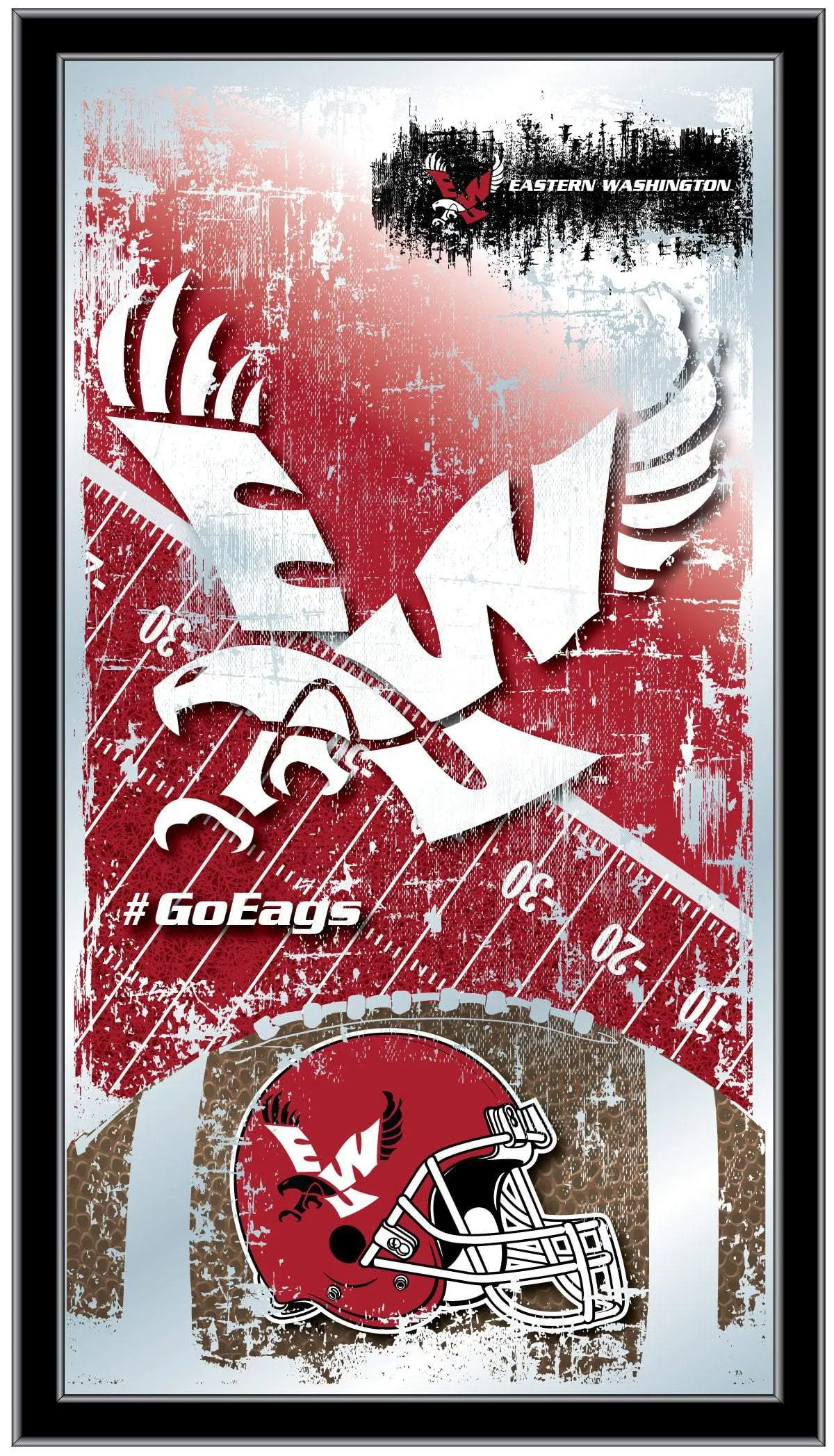 Eastern Washington Eagles HBS Football Framed Hang Glass Wall Mirror (26"x15")