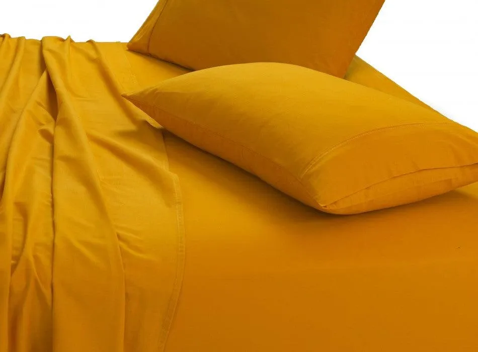 Elan Linen 100% Egyptian Cotton Vintage Washed 500TC Mustard 50 cm Deep Mega King Bed Sheets Set