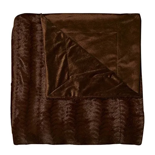 Embossed Faux Fur Throw Blanket & Bedspread - Luxurious Over-Sized Faux Fur Blanket Caramel