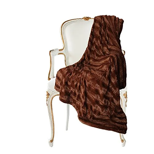 Embossed Faux Fur Throw Blanket & Bedspread - Luxurious Over-Sized Faux Fur Blanket Caramel