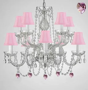 Empress Crystal (Tm) Chandelier Lighting With Pink Color Crystal And Pink Shades - G46-B21/Sc/1122/5 5-Pink Shades