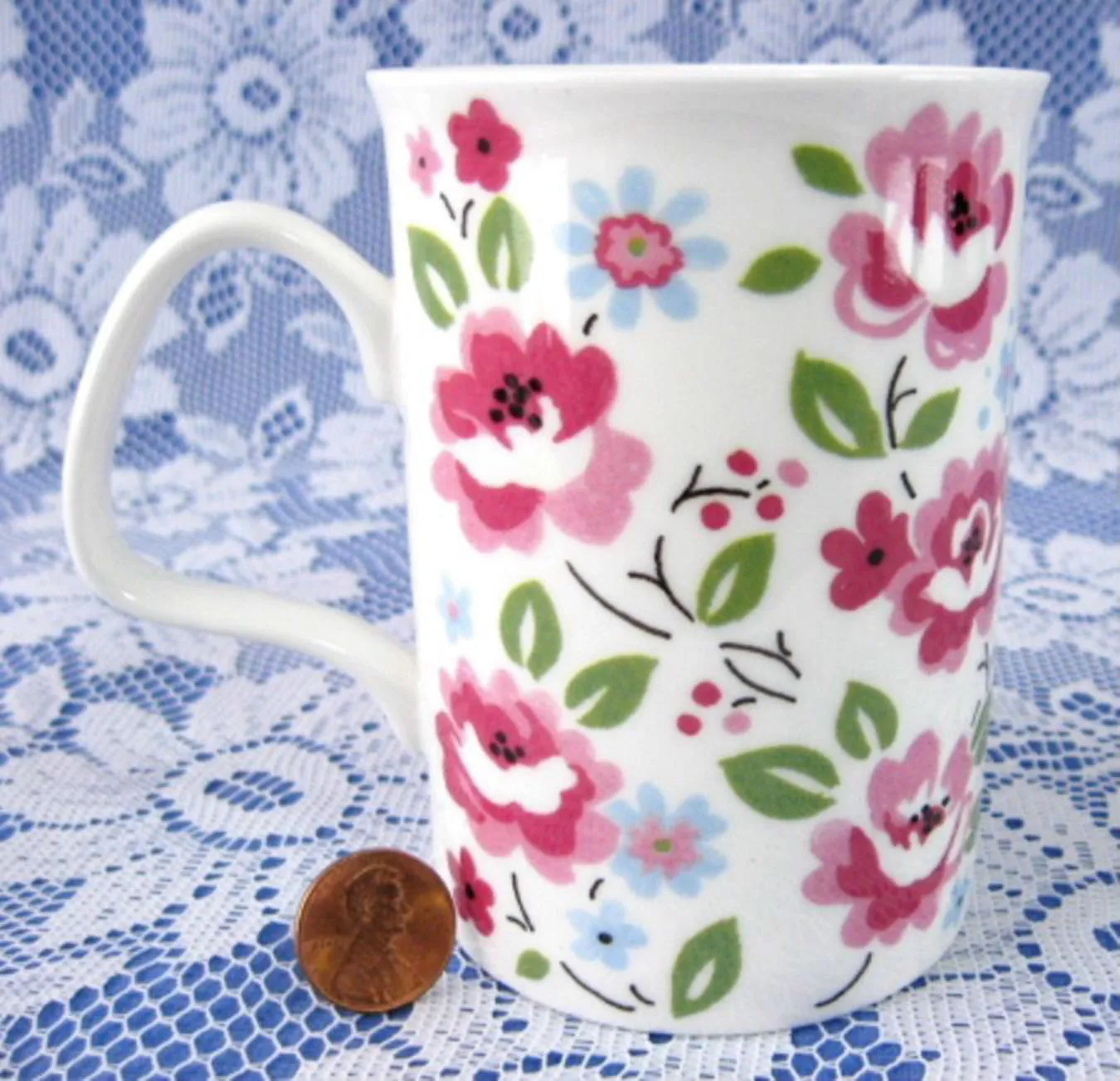 English Bouquet Chintz Mug Roy Kirkham Pink Blue English Bone China