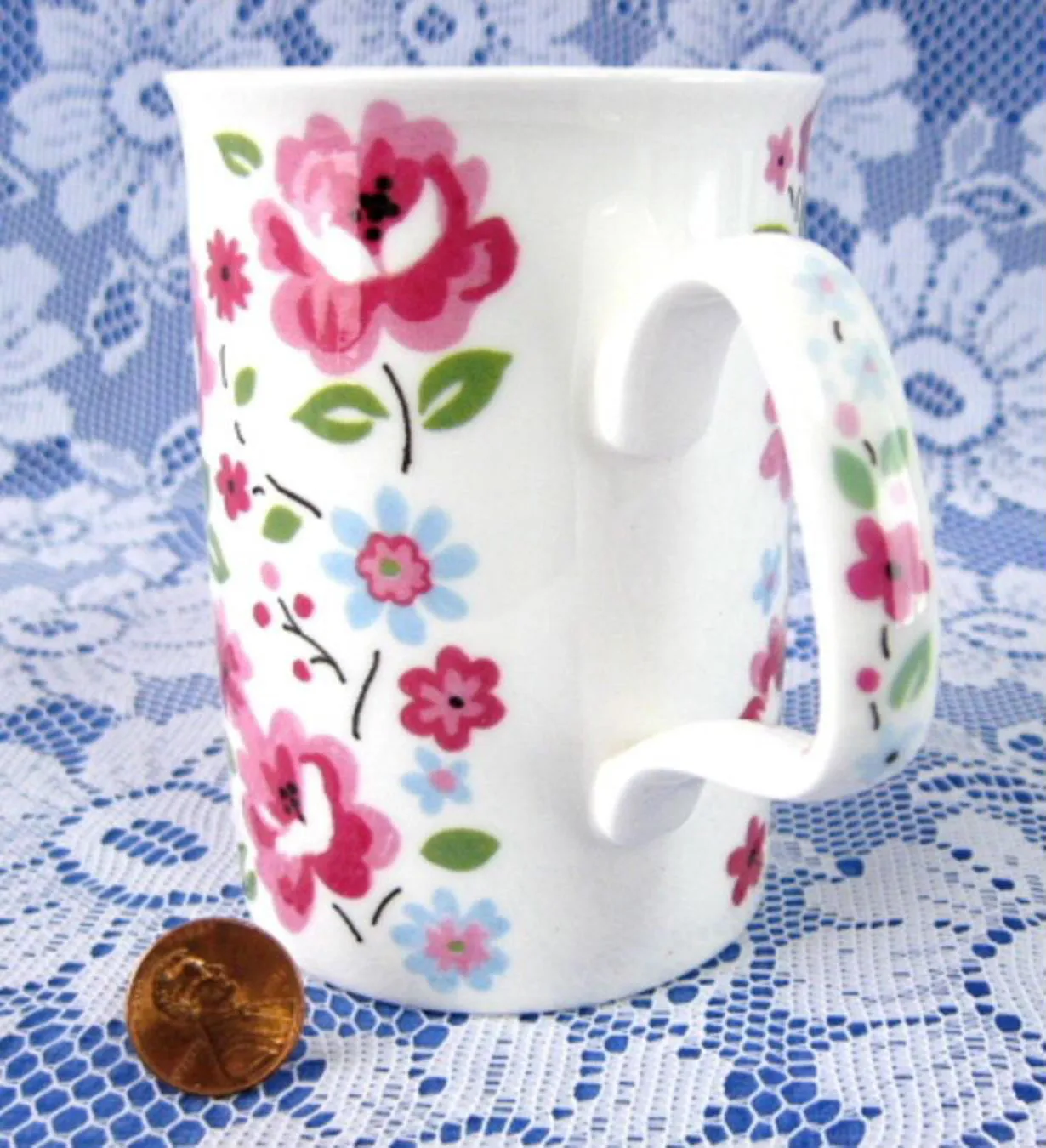 English Bouquet Chintz Mug Roy Kirkham Pink Blue English Bone China