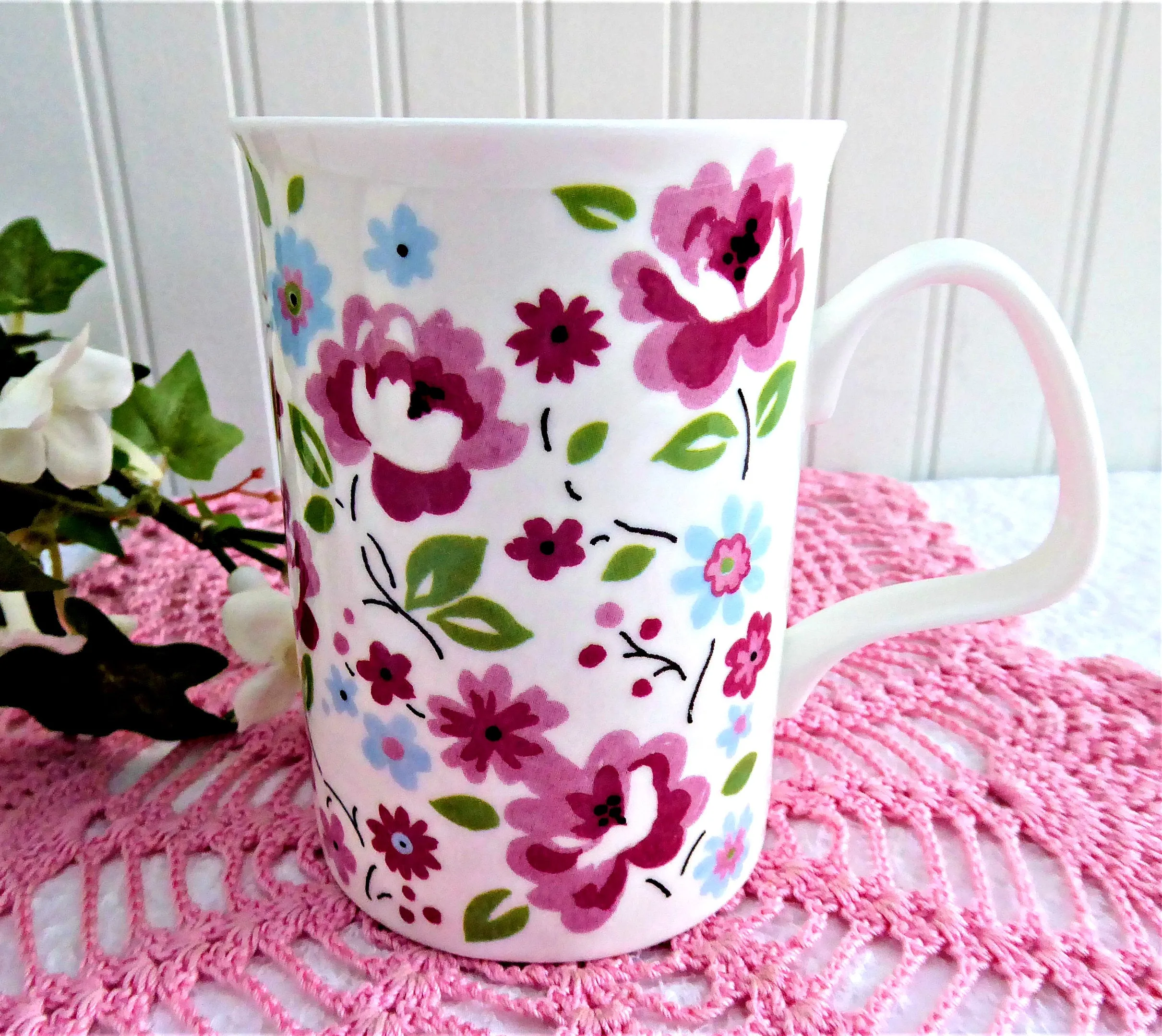 English Bouquet Chintz Mug Roy Kirkham Pink Blue English Bone China