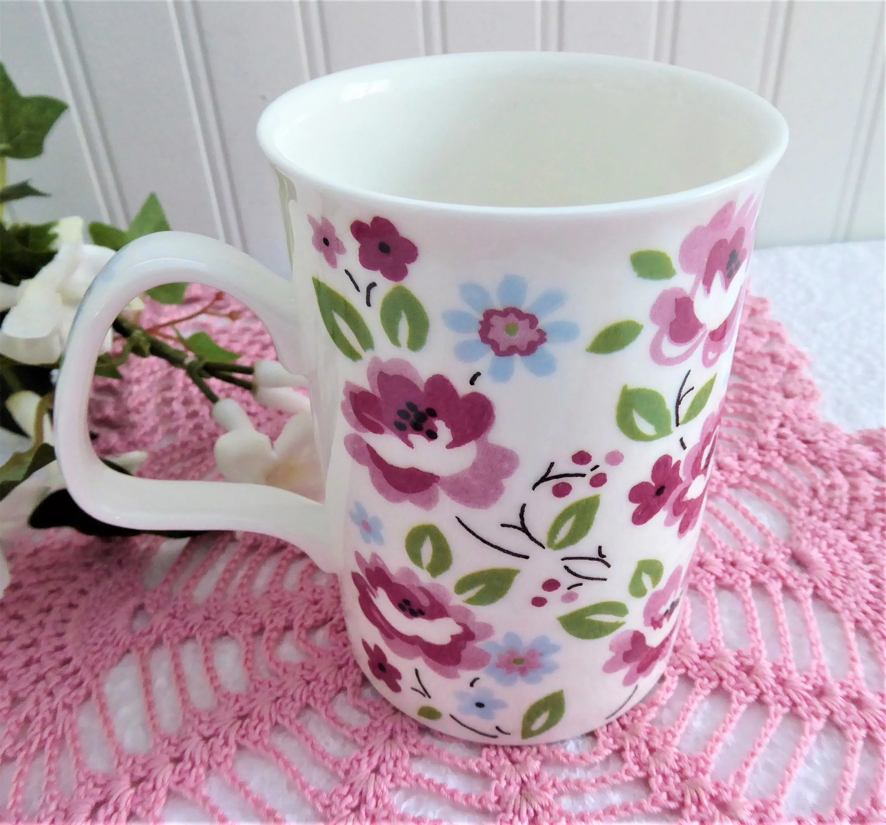 English Bouquet Chintz Mug Roy Kirkham Pink Blue English Bone China