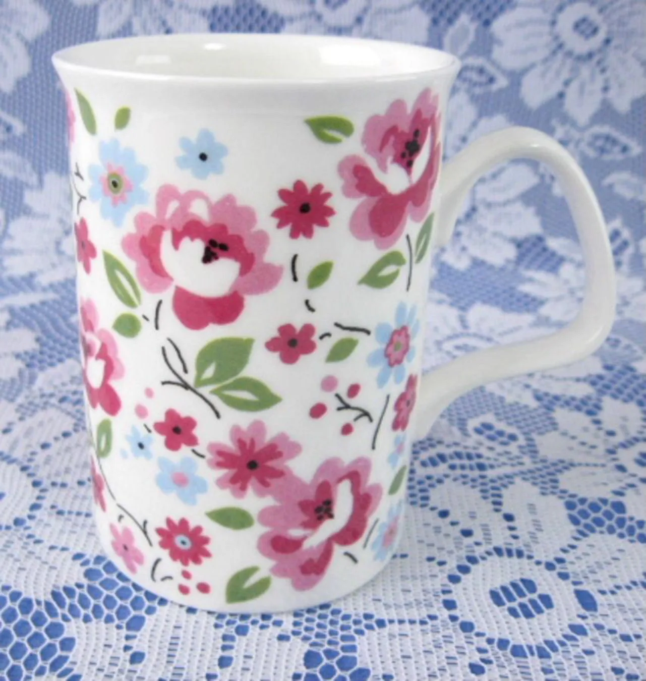 English Bouquet Chintz Mug Roy Kirkham Pink Blue English Bone China