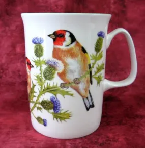 English Goldfinch Mug Birds English Bone China Purple Thistles 1990s