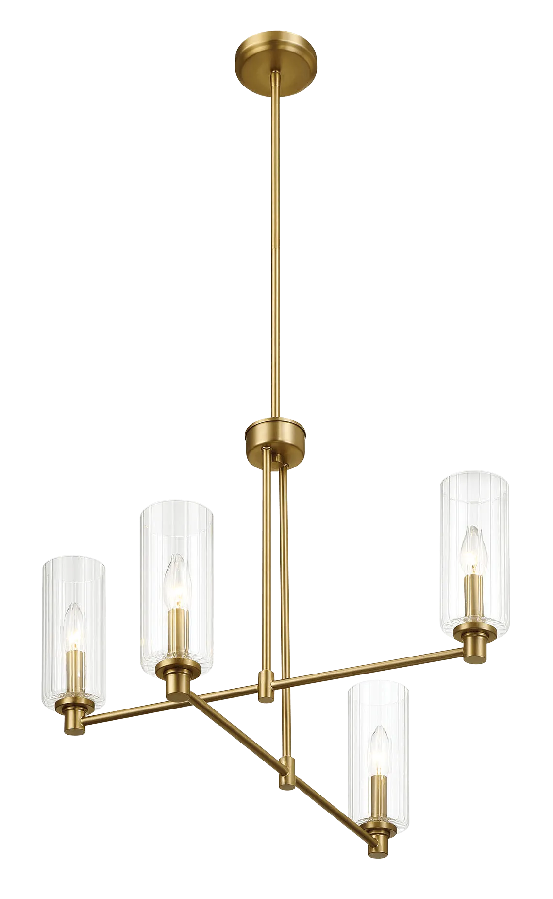 Enigma Four Lights Chandelier With Clear Ribbed Glass -Satin Brass