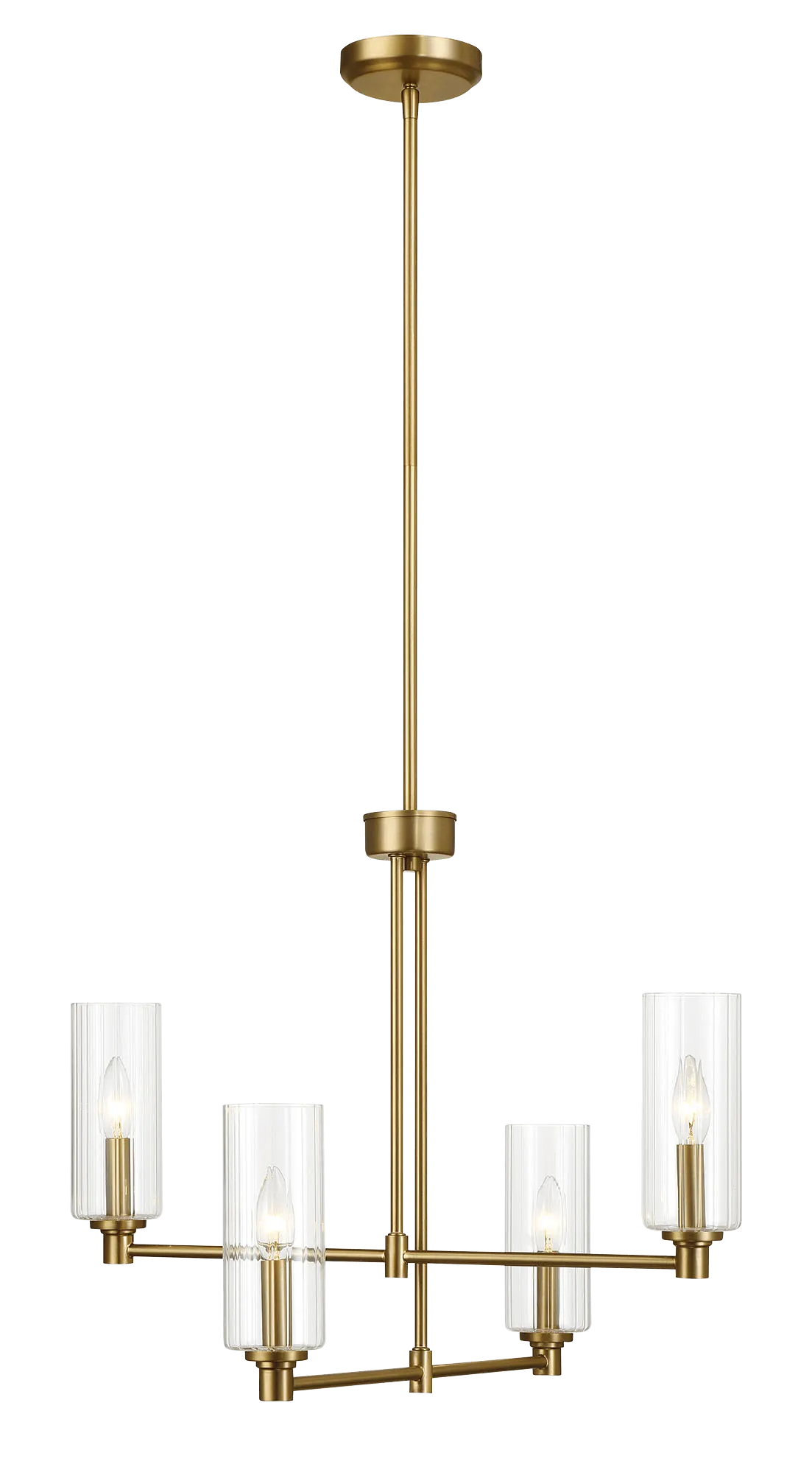 Enigma Four Lights Chandelier With Clear Ribbed Glass -Satin Brass