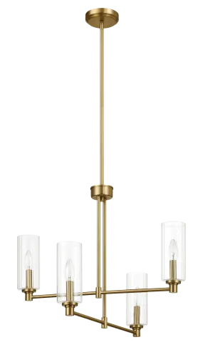 Enigma Four Lights Chandelier With Clear Ribbed Glass -Satin Brass