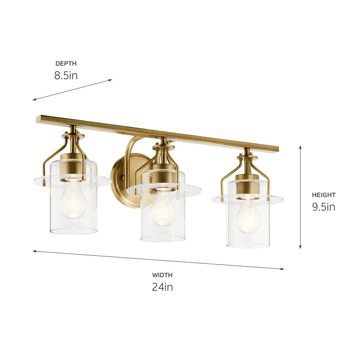 Everett 24 in. 3 Lights Vanity Light Brushed Brass finish