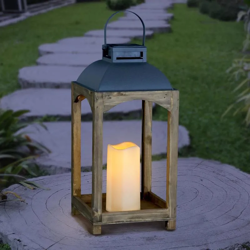 Exhart Metal/Wood Brown Solar Lantern