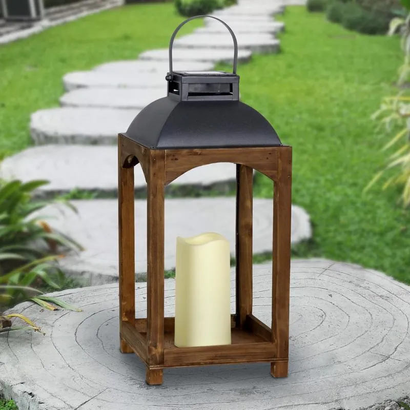 Exhart Metal/Wood Brown Solar Lantern