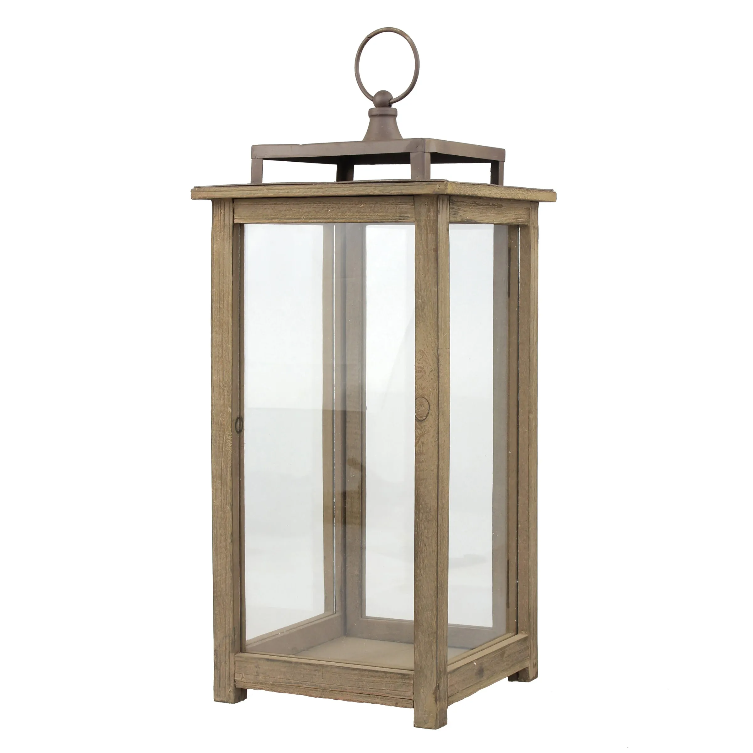 Extra Large Rustic Wood Lantern - 18 Inch Hurricane Candle Lantern (WS)