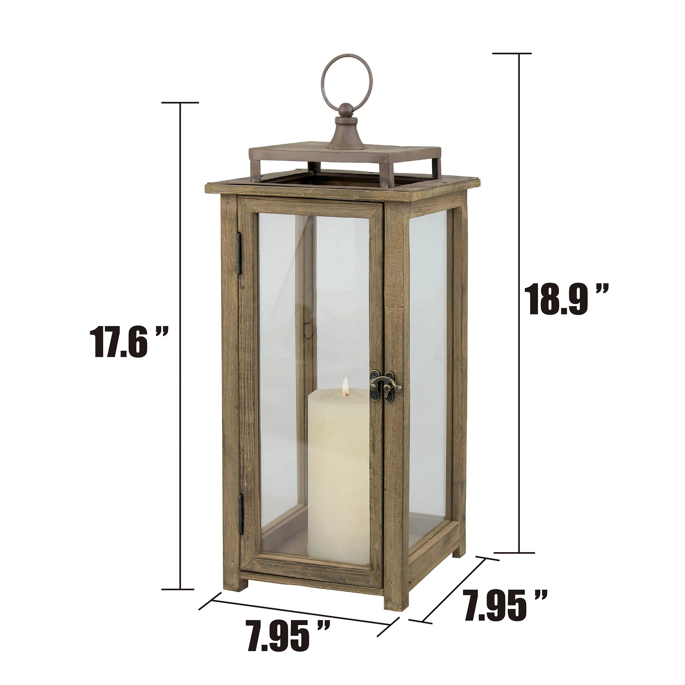 Extra Large Rustic Wood Lantern - 18 Inch Hurricane Candle Lantern (WS)