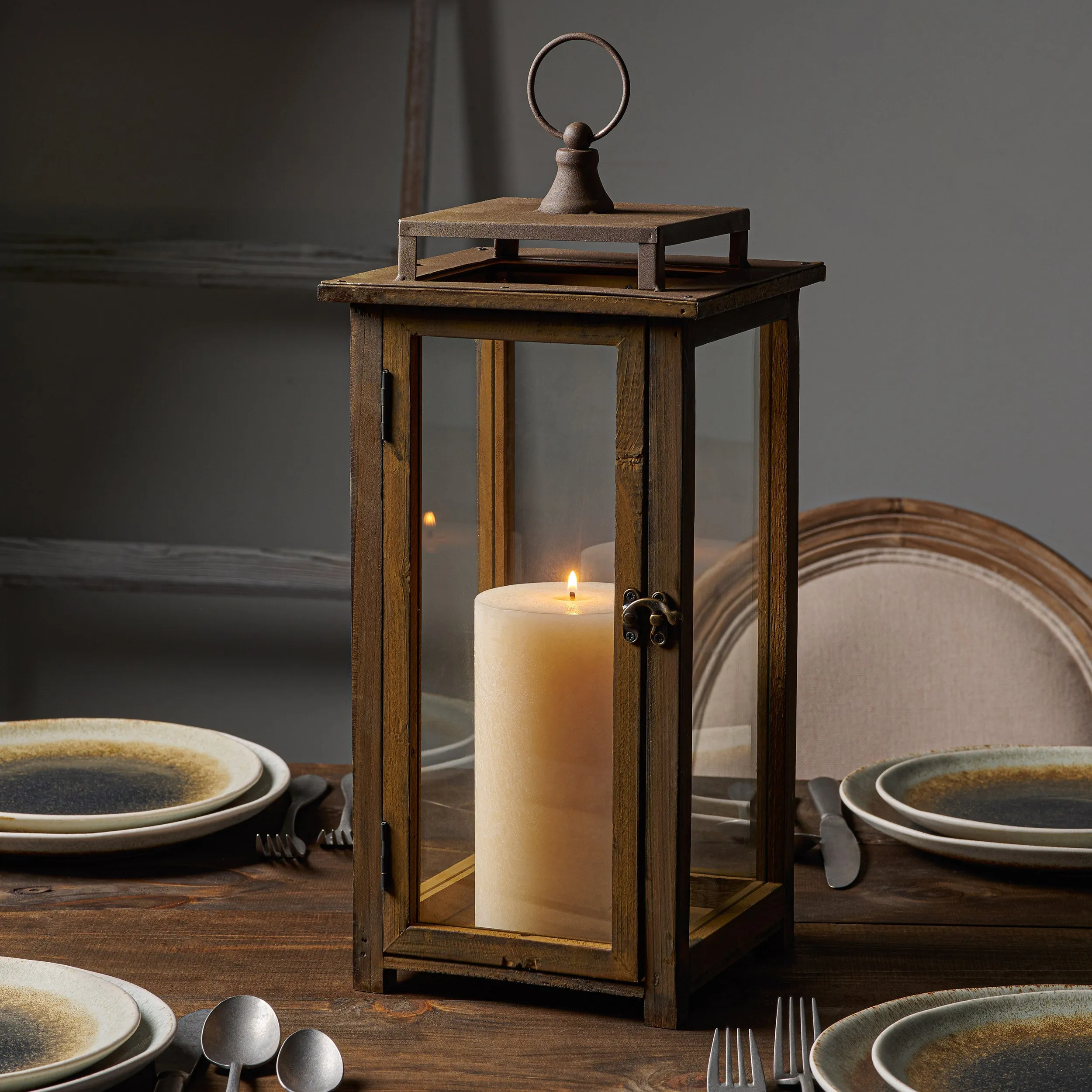 Extra Large Rustic Wood Lantern - 18 Inch Hurricane Candle Lantern (WS)