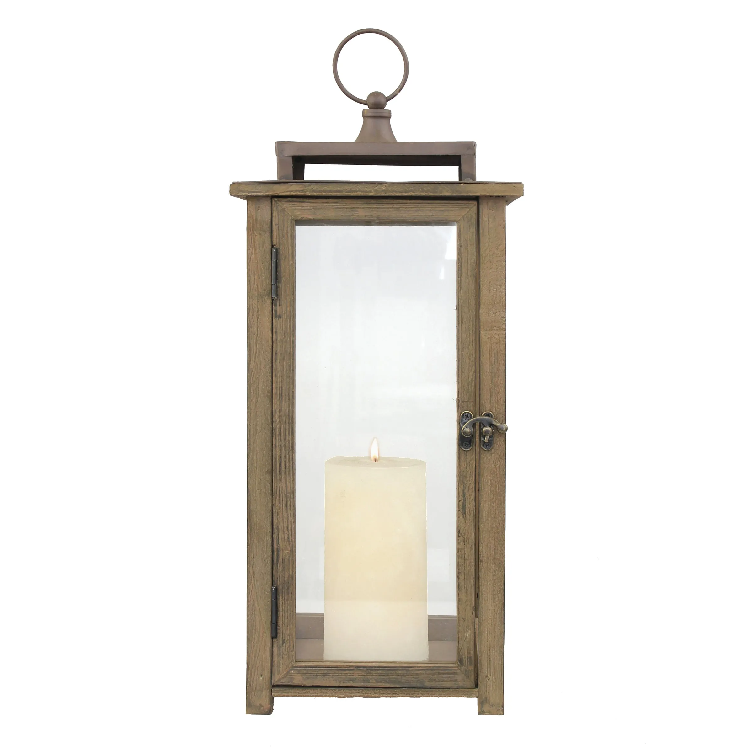 Extra Large Rustic Wood Lantern - 18 Inch Hurricane Candle Lantern (WS)