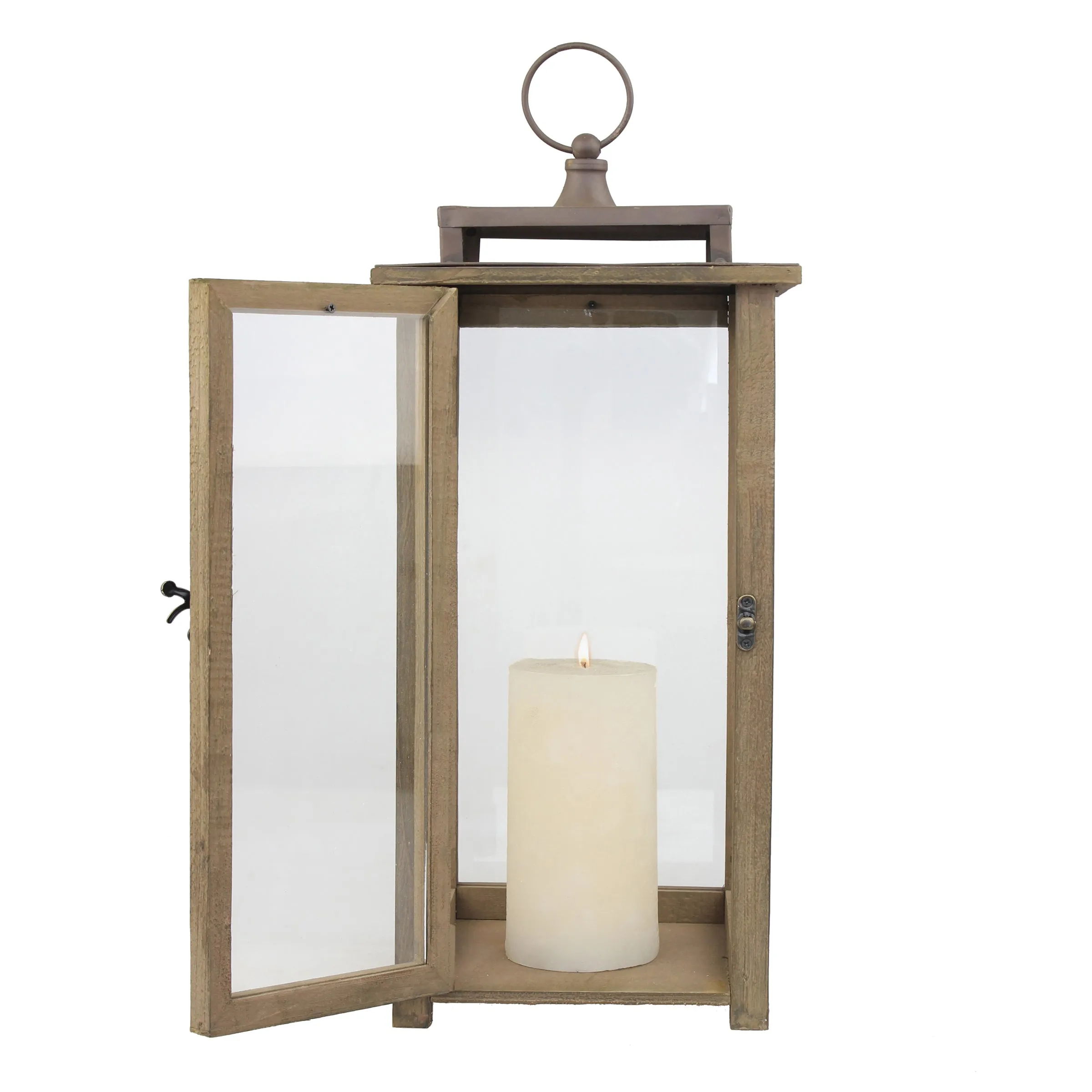 Extra Large Rustic Wood Lantern - 18 Inch Hurricane Candle Lantern (WS)