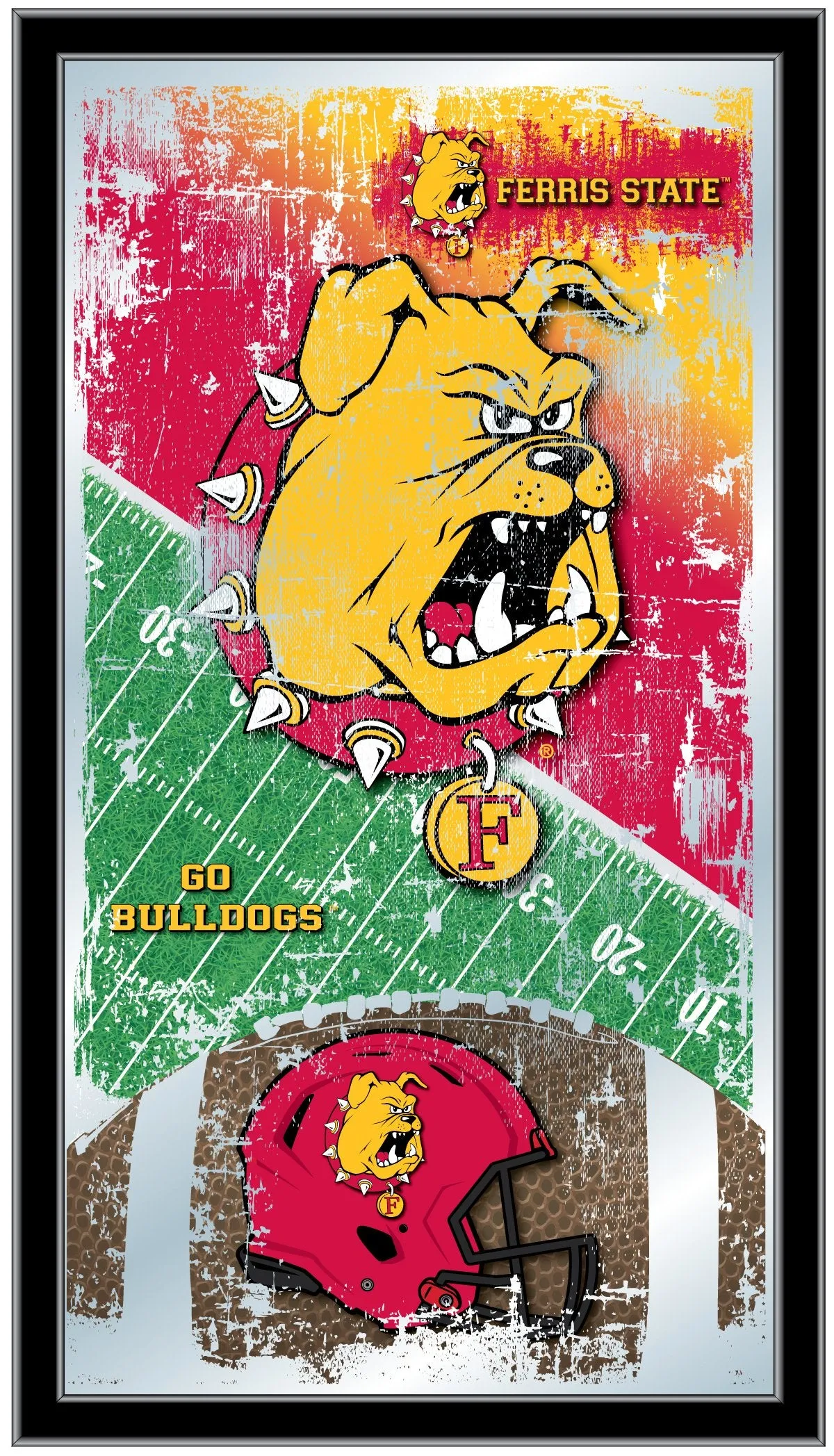 Ferris State Bulldogs HBS Football Framed Hanging Glass Wall Mirror (26"x15")