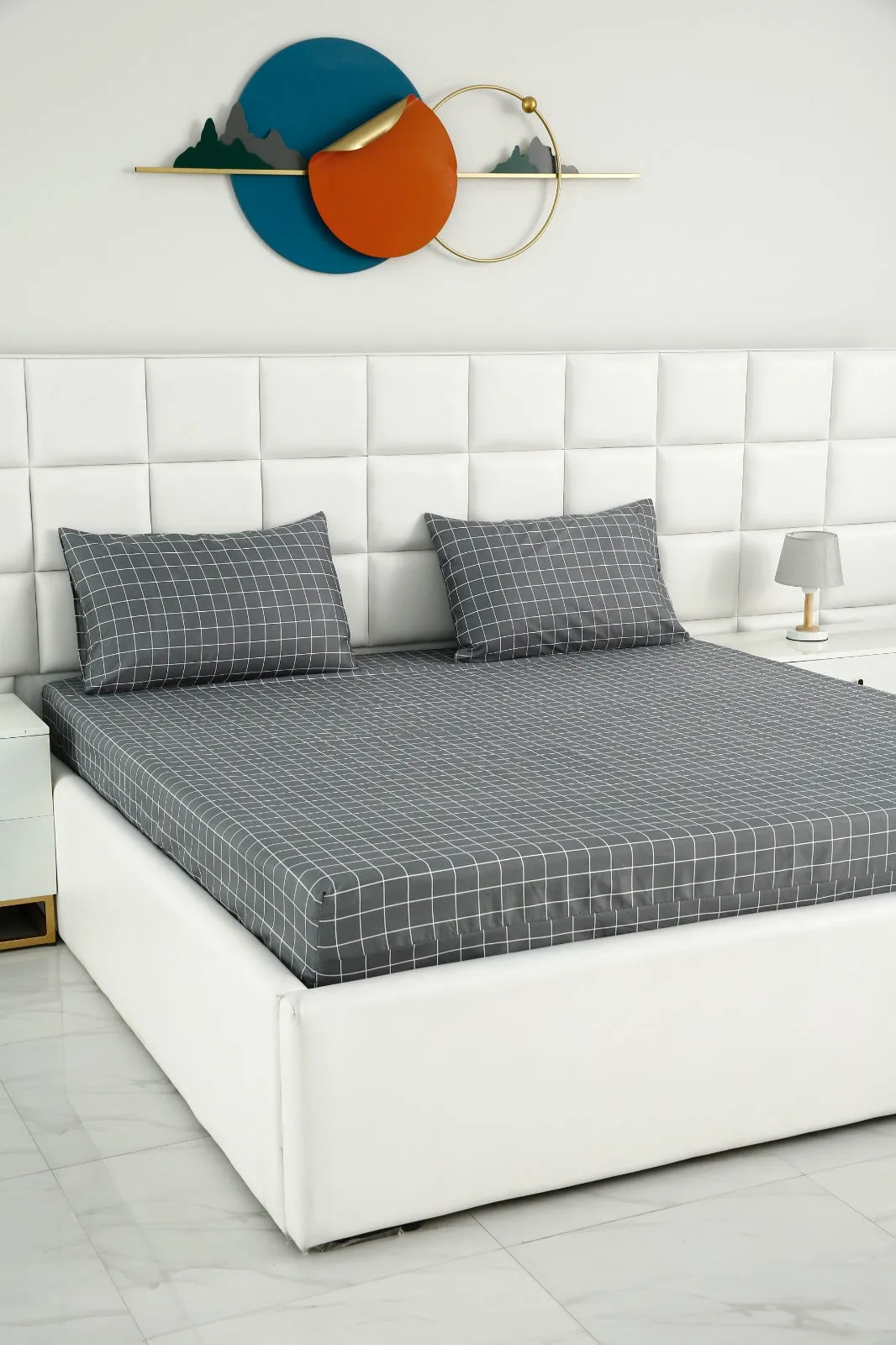 Fitted Bed Sheet-Grey Check