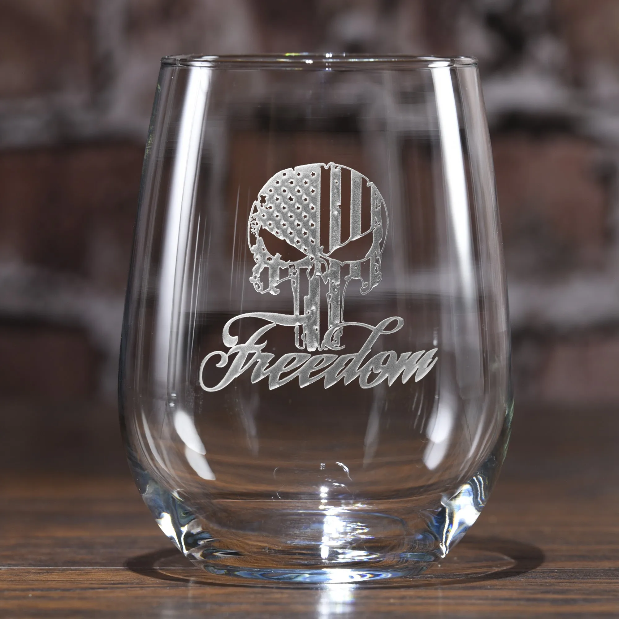 Freedom Skull Stars and Stripes Stemless Wine Glass