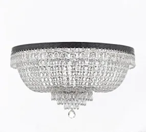 French Empire Crystal Flush Chandelier Chandeliers Lighting H21" X W30" With Dark Antique Finish! Good for Dining Room, Foyer, Entryway, Family Room and More! - A93-FLUSH/CB/870/14