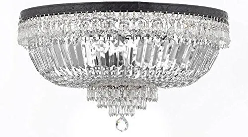 French Empire Crystal Semi Flush Basket Chandelier Chandeliers Lighting With Dark Antique Finish H18" X W24" - F93-B8/FLUSH/CB/870/9