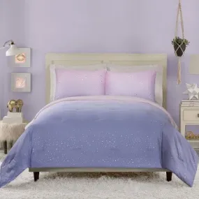 Full/Queen Teen Ombre Foil Dot Comforter Set Pink/Blue/Metallic Gold - Makers Collective