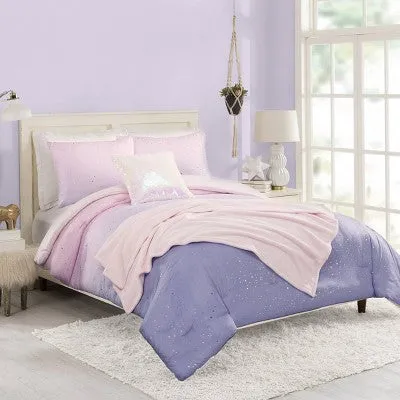 Full/Queen Teen Ombre Foil Dot Comforter Set Pink/Blue/Metallic Gold - Makers Collective