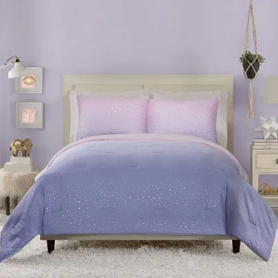 Full/Queen Teen Ombre Foil Dot Comforter Set Pink/Blue/Metallic Gold - Makers Collective