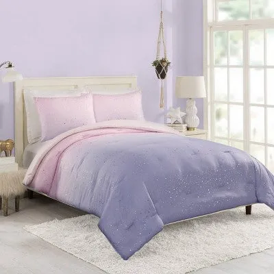 Full/Queen Teen Ombre Foil Dot Comforter Set Pink/Blue/Metallic Gold - Makers Collective