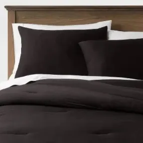 Full/Queen Washed Cotton Sateen Comforter & Sham Set Black - Threshold