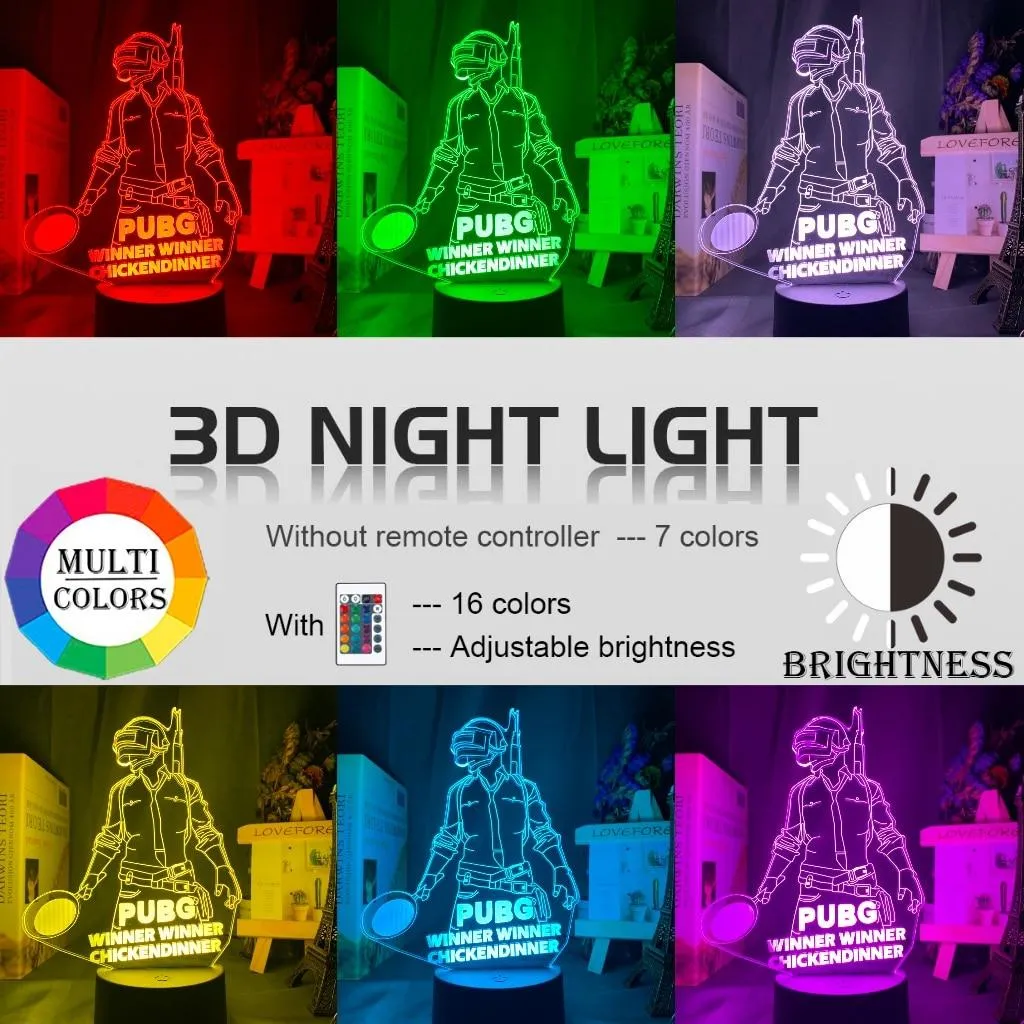 Game PlayerUnknown's Battlegrounds 3D Led Night Light 16 Colors Changing Remote Control Nightlight Cool Event Prize Lamp PUBG