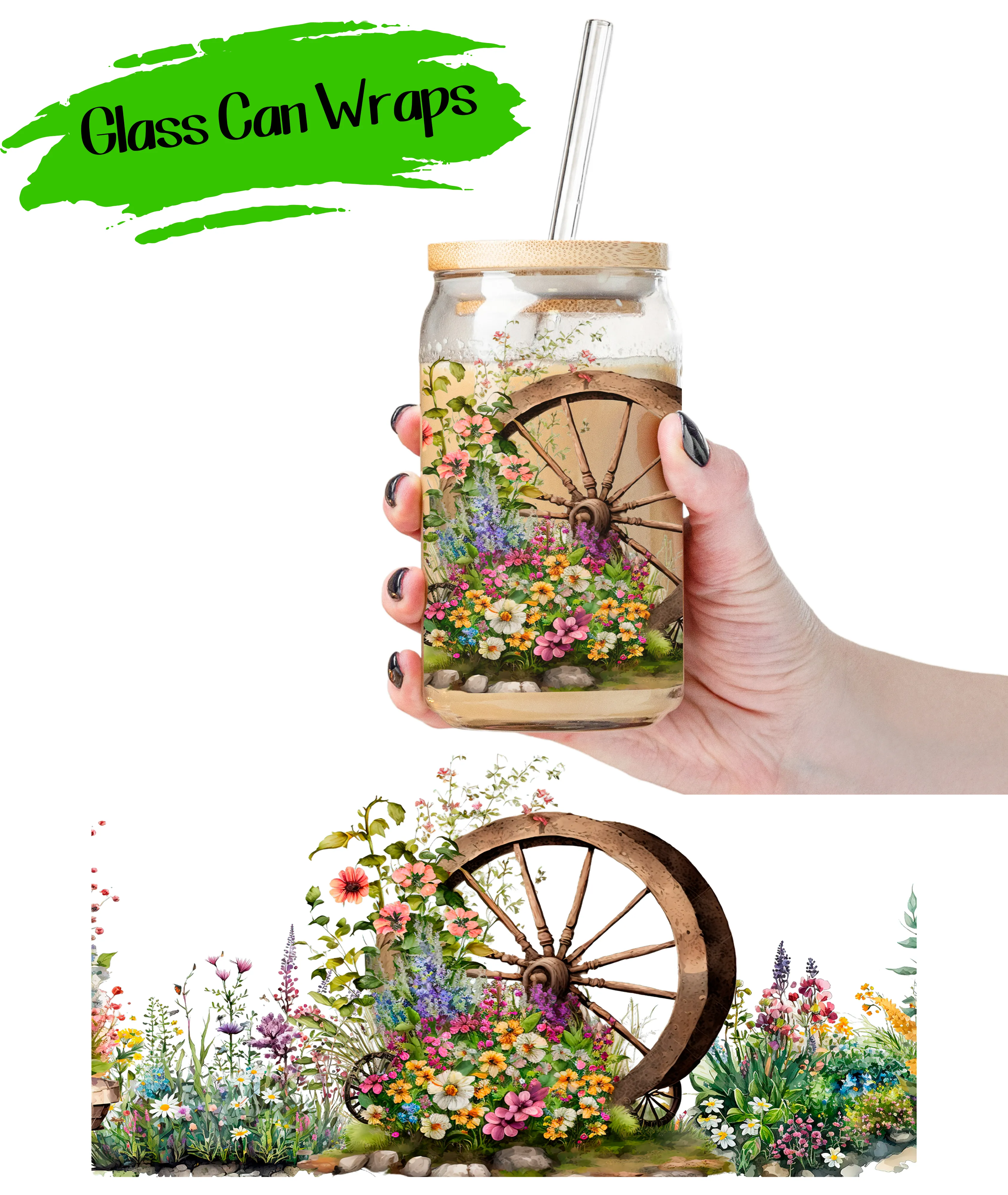 Garden Wheel Wrap for 16/20 oz Cups - UV DTF or Sublimation (SHIPS IN 3-7 BUS DAYS)