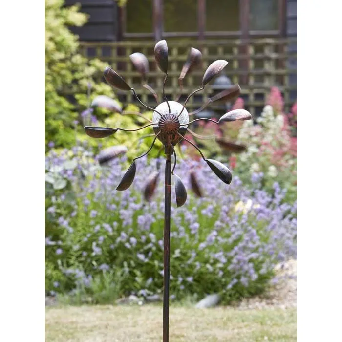 Gemini Wind Spinner with Solar Crackle Globe Solar Garden Light