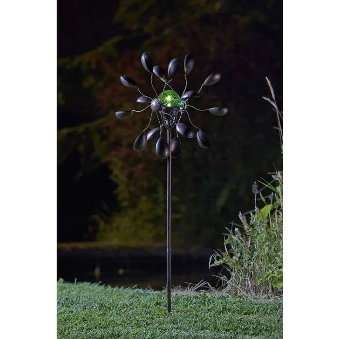 Gemini Wind Spinner with Solar Crackle Globe Solar Garden Light