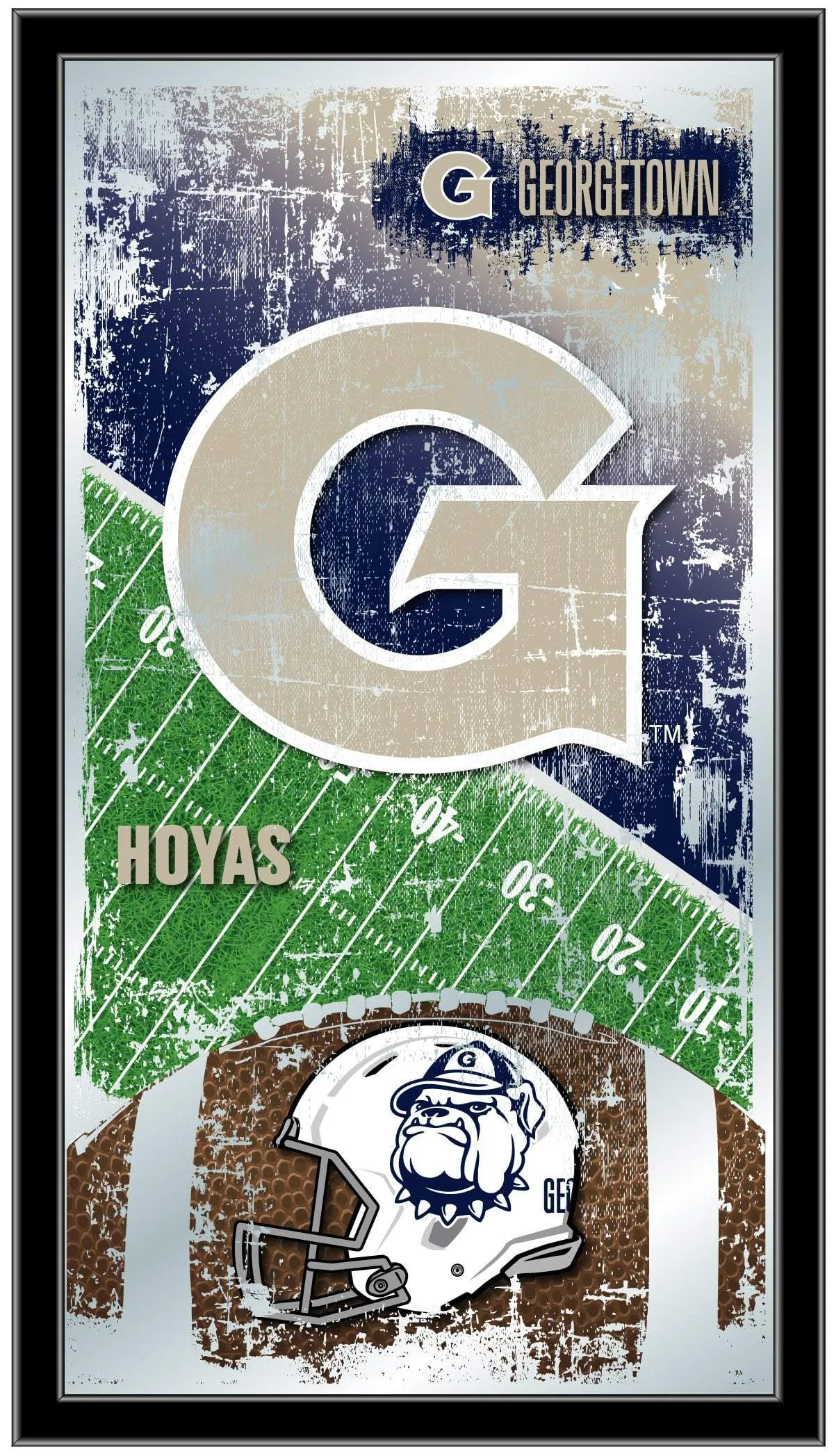 Georgetown Hoyas HBS Navy Football Framed Hanging Glass Wall Mirror (26"x15")