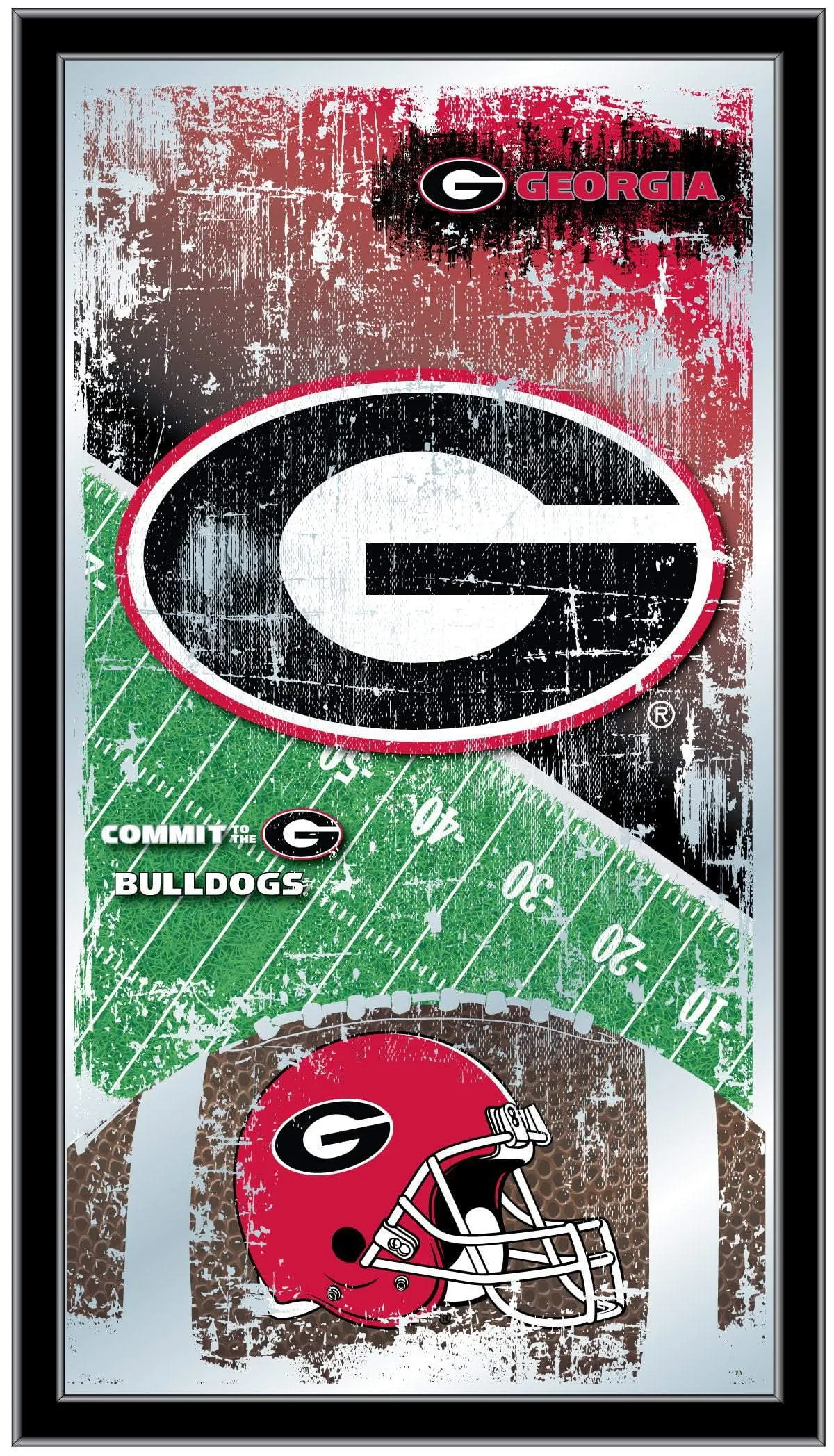 Georgia Bulldogs HBS Red Football Framed Hanging Glass Wall Mirror (26"x15")