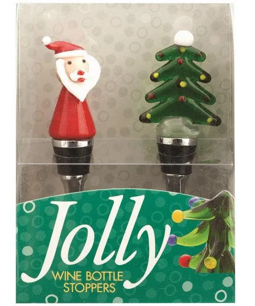 Glass Bottle Stopper Santa and Tree