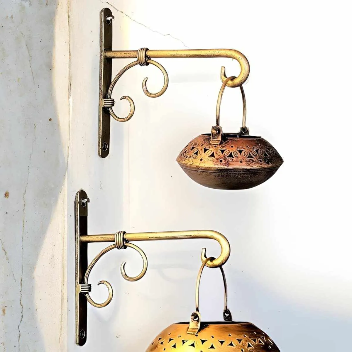 Golden Wall Lantern & Planters Lanterns Diya Hanger